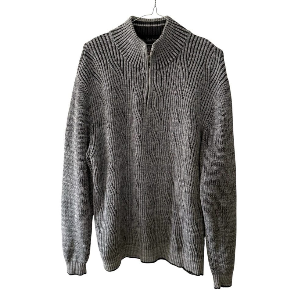 Tommy Bahama Men’s XL Sweater Grey Cable Knit Quarter Zip Pullover